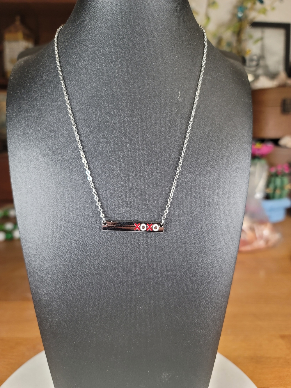 paparazzi Silver Bar Necklace with Red Accent